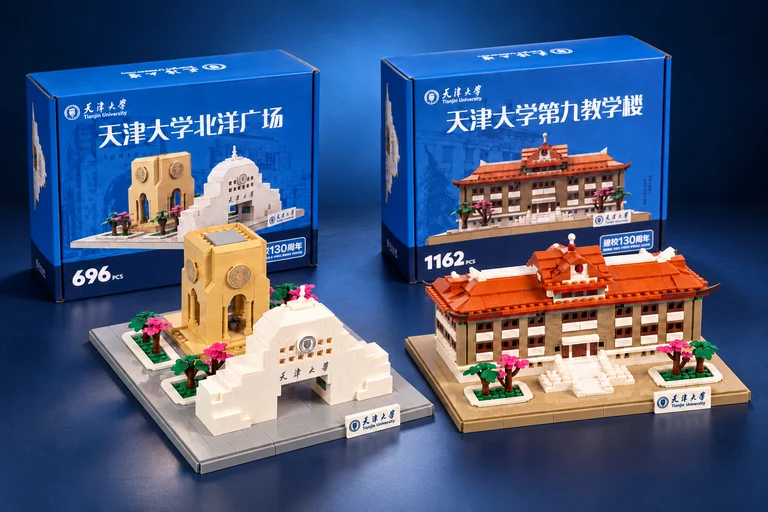 天津大学 130 周年校园文创积木与包装实物