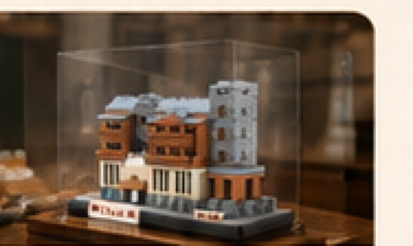 展陈纪念场景，利顺德积木模型在展柜中展示
