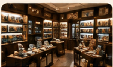 酒店文创商店陈列场景，展示利顺德积木文创适合精品店售卖
