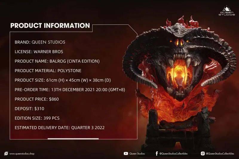 Queen Studios《魔戒》炎魔（Balrog）胸像发布，含地台全高164厘米！ -1