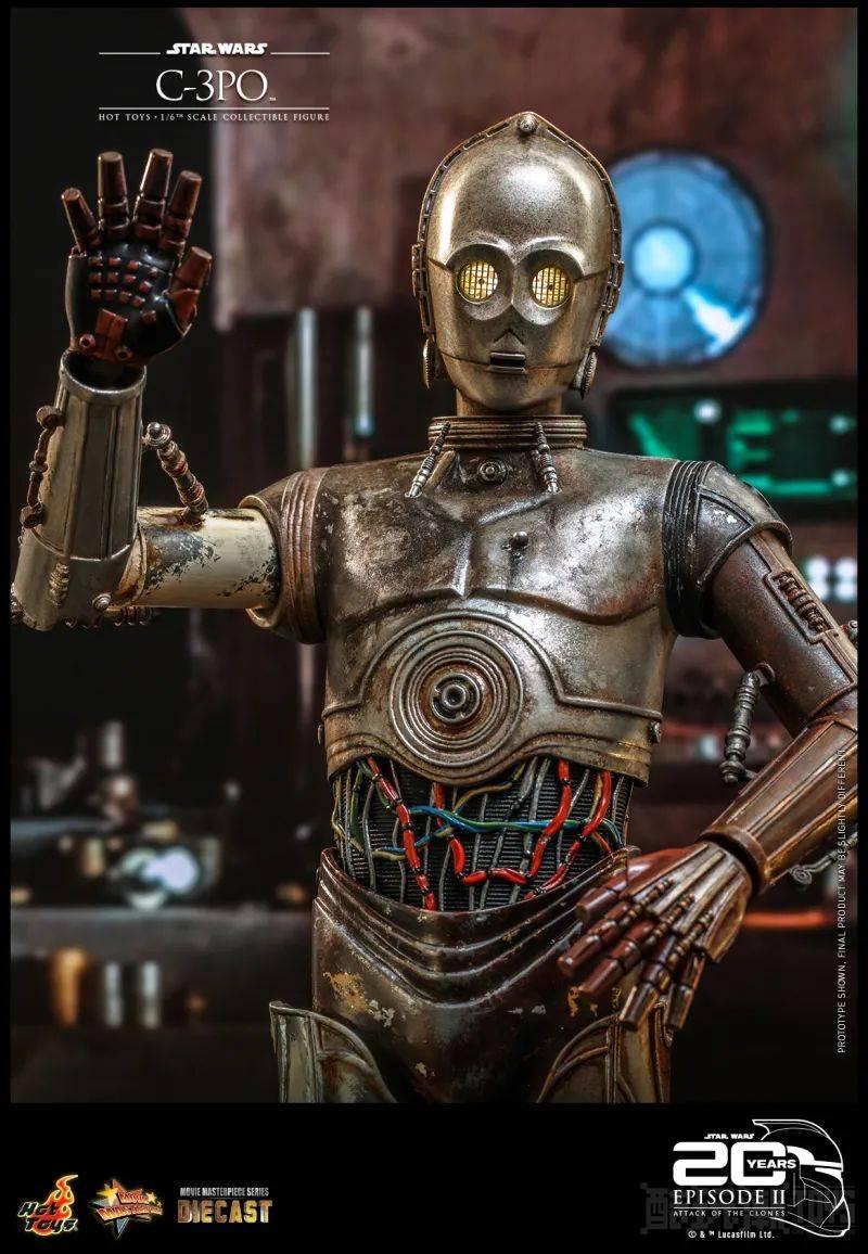 Hot Toys《星球大战前传2：克隆人的进攻》C-3PO 1/6 比例收藏级人偶 可换上 B1战斗机器人头雕朝绝地开枪！ -1