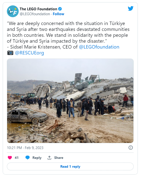 乐高集团为土耳其和叙利亚地震捐款以支持紧急救援工作 -1
