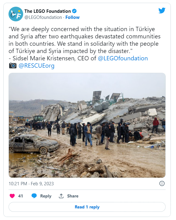 乐高集团为土耳其和叙利亚地震捐款以支持紧急救援工作 -1 乐高集团为土耳其和叙利亚地震捐款以支持紧急救援工作 -1