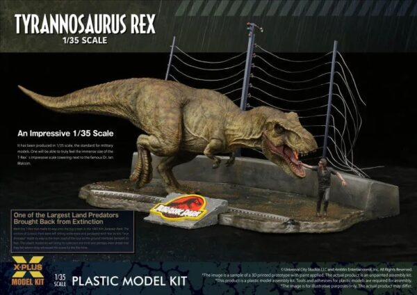 X-PLUS《侏罗纪公园》霸王龙（T-Rex）1/35 比例组装模型 少年RIC限定版还附上躲在厕所的那个男人！